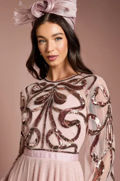 Robe Midi Lisa Tan à Manches Longues Ornée de Nœuds