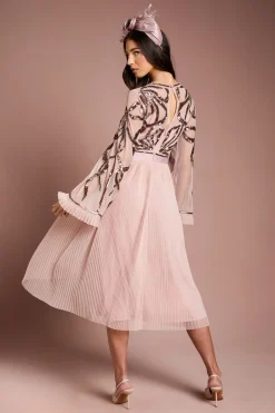 Robe Midi Lisa Tan à Manches Longues Ornée de Nœuds