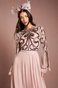 Robe Midi Lisa Tan à Manches Longues Ornée de Nœuds