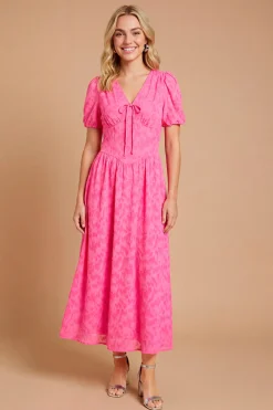 Robe Midi Luxe En Jacquard À Manches Bouffantes Dp