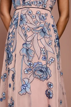 Robe Midi À Manches Ajourées Brodées Florales