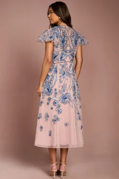 Robe Midi À Manches Ajourées Brodées Florales