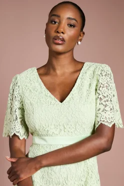 Robe Midi à Manches Ange en Dentelle