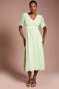 Robe Midi à Manches Ange en Dentelle