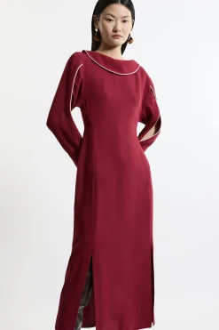 KarenMillen Robe midi à manches avec encolure drapée et détail en biais, coupe douce et ajustée<Femme Tailleurs|Robes Mi-Longues