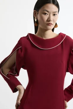 KarenMillen Robe midi à manches avec encolure drapée et détail en biais, coupe douce et ajustée<Femme Tailleurs|Robes Mi-Longues