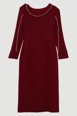 KarenMillen Robe midi à manches avec encolure drapée et détail en biais, coupe douce et ajustée<Femme Tailleurs|Robes Mi-Longues