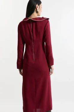 KarenMillen Robe midi à manches avec encolure drapée et détail en biais, coupe douce et ajustée<Femme Tailleurs|Robes Mi-Longues
