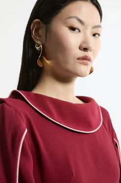 KarenMillen Robe midi à manches avec encolure drapée et détail en biais, coupe douce et ajustée<Femme Tailleurs|Robes Mi-Longues