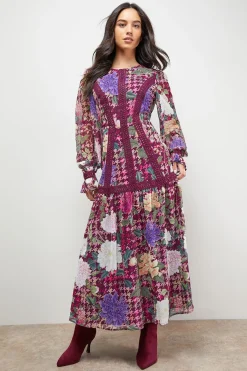 Oasis Robe Midi à Manches Ballon avec Détails en Dentelle et Ourlet Asymétrique<Femme Toutes Les Robes|Robes Mi-Longues