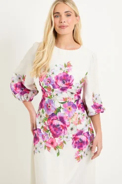 Wallis Robe Midi À Manches Ballon Et Imprimé Floral Petite<Femme Robes|Robes Mi-Longues