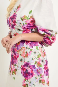 Wallis Robe Midi À Manches Ballon Et Imprimé Floral Petite<Femme Robes|Robes Mi-Longues