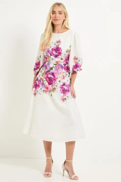 Wallis Robe Midi À Manches Ballon Et Imprimé Floral Petite<Femme Robes|Robes Mi-Longues