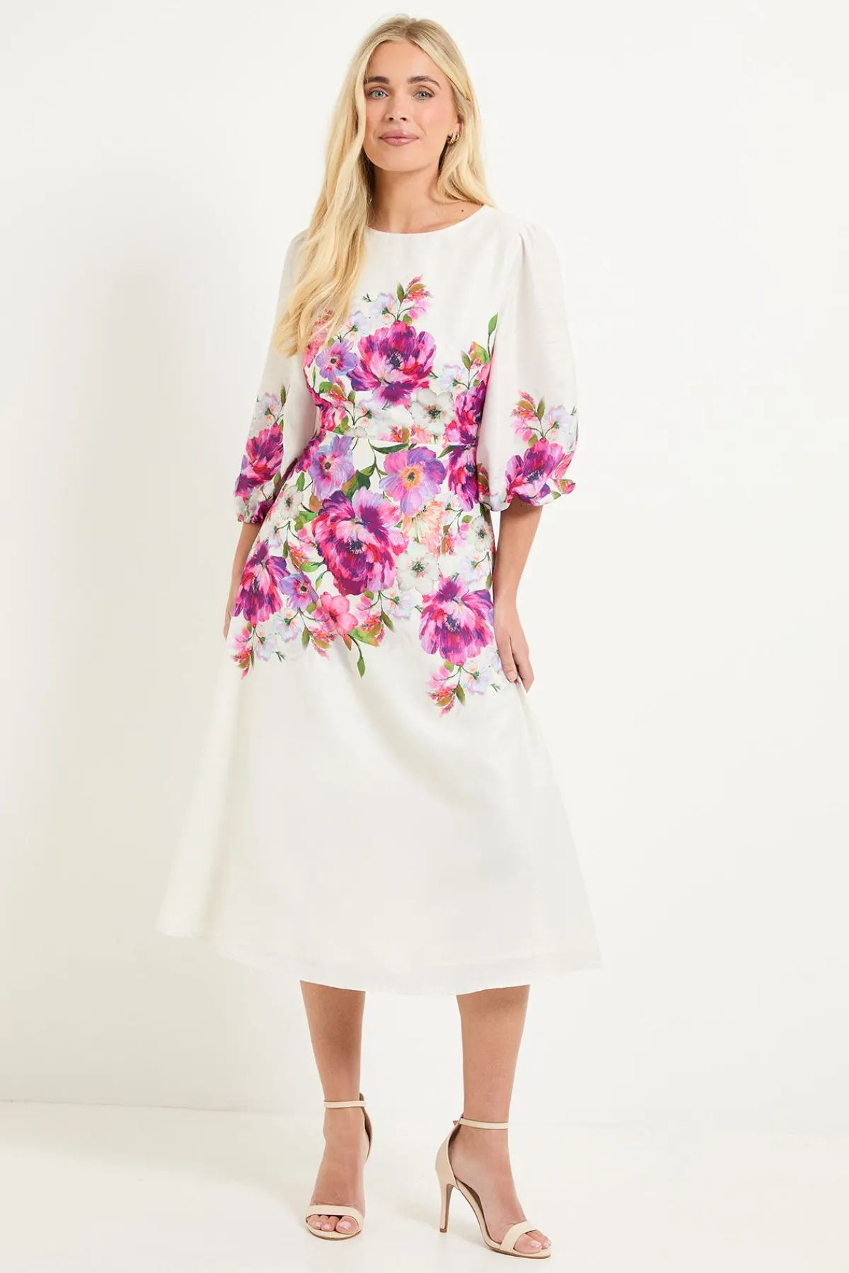 Wallis Robe Midi À Manches Ballon Et Imprimé Floral Petite<Femme Robes|Robes Mi-Longues