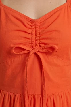 Robe Midi À Manches Bouffantes Avec Nœud Devant