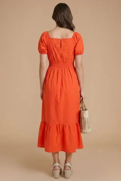 Robe Midi À Manches Bouffantes Avec Nœud Devant