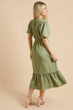 Dorothy Perkins Robe Midi À Manches Bouffantes Avec Détails De Finition<Femme Toutes Les Robes|Robes D’Automne