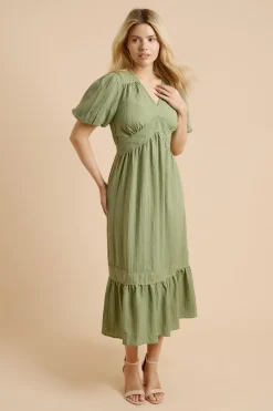 Dorothy Perkins Robe Midi À Manches Bouffantes Avec Détails De Finition<Femme Toutes Les Robes|Robes D’Automne