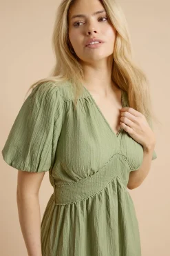 Dorothy Perkins Robe Midi À Manches Bouffantes Avec Détails De Finition<Femme Toutes Les Robes|Robes D’Automne