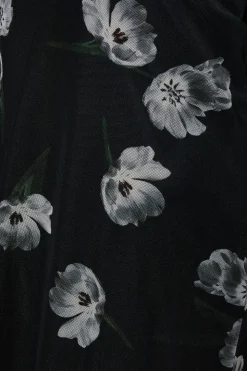 Robe Midi à Manches Bouffantes en Maille Florale Mono