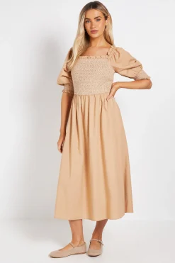 Dorothy Perkins Robe Midi À Manches Bouffantes Avec Corsage Smocké À Surpiqûres Contrastantes<Femme Robes|Robes Mi-Longues