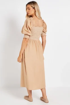Dorothy Perkins Robe Midi À Manches Bouffantes Avec Corsage Smocké À Surpiqûres Contrastantes<Femme Robes|Robes Mi-Longues