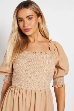 Dorothy Perkins Robe Midi À Manches Bouffantes Avec Corsage Smocké À Surpiqûres Contrastantes<Femme Robes|Robes Mi-Longues