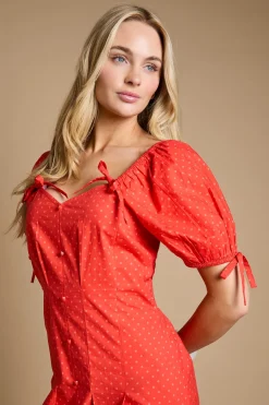 Robe Midi À Manches Bouffantes Avec Détails De Boutons Et Plis