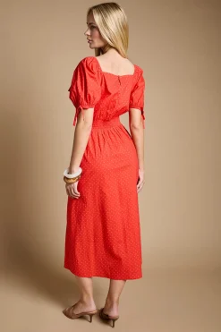 Robe Midi À Manches Bouffantes Avec Détails De Boutons Et Plis