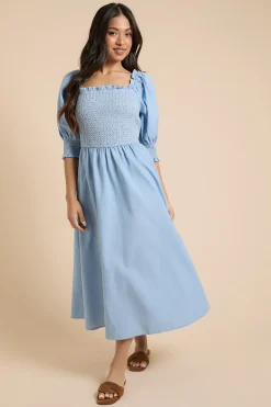 Dorothy Perkins Robe Midi À Manches Bouffantes Avec Corsage Froncé Et Coutures Contrastées Petite<Femme Robes|Robes Mi-Longues