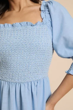 Dorothy Perkins Robe Midi À Manches Bouffantes Avec Corsage Froncé Et Coutures Contrastées Petite<Femme Robes|Robes Mi-Longues