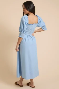 Dorothy Perkins Robe Midi À Manches Bouffantes Avec Corsage Froncé Et Coutures Contrastées Petite<Femme Robes|Robes Mi-Longues