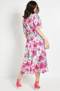 Wallis Robe Midi À Manches Bouffantes En Sergé Ottoman À Motif Floral<Femme Toutes Les Robes|Robes Mi-Longues