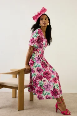 Wallis Robe Midi À Manches Bouffantes En Sergé Ottoman À Motif Floral<Femme Toutes Les Robes|Robes Mi-Longues