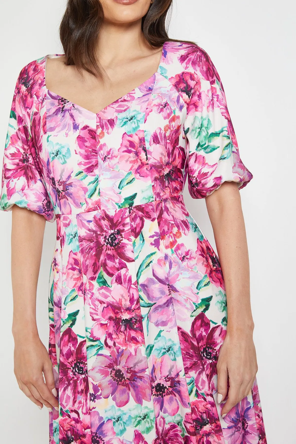 Wallis Robe Midi À Manches Bouffantes En Sergé Ottoman À Motif Floral<Femme Toutes Les Robes|Robes Mi-Longues