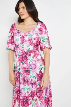 Wallis Robe Midi À Manches Bouffantes En Sergé Ottoman À Motif Floral<Femme Toutes Les Robes|Robes Mi-Longues