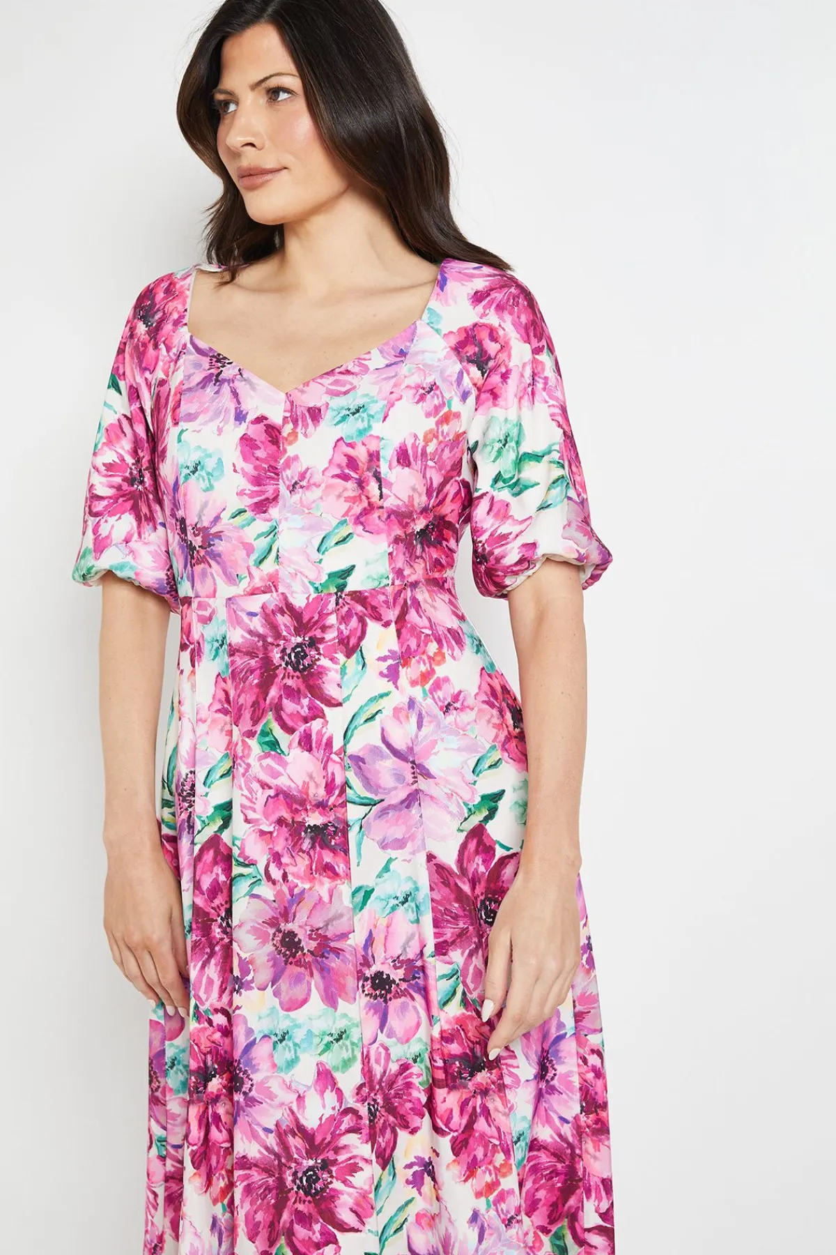 Wallis Robe Midi À Manches Bouffantes En Sergé Ottoman À Motif Floral<Femme Toutes Les Robes|Robes Mi-Longues