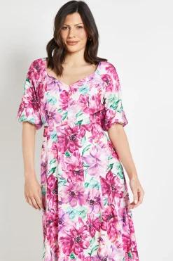 Wallis Robe Midi À Manches Bouffantes En Sergé Ottoman À Motif Floral<Femme Toutes Les Robes|Robes Mi-Longues