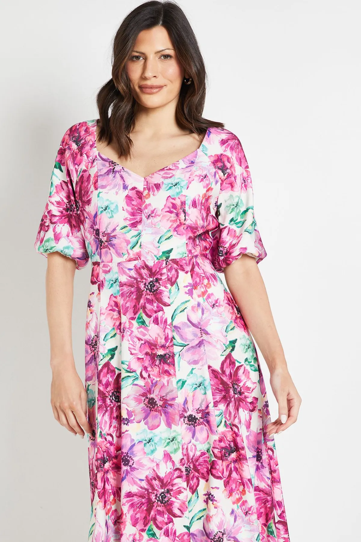 Wallis Robe Midi À Manches Bouffantes En Sergé Ottoman À Motif Floral<Femme Toutes Les Robes|Robes Mi-Longues