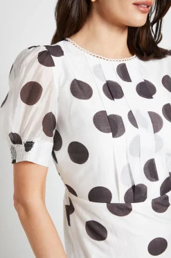 Robe Midi À Manches Bouffantes Avec Détails Plissés