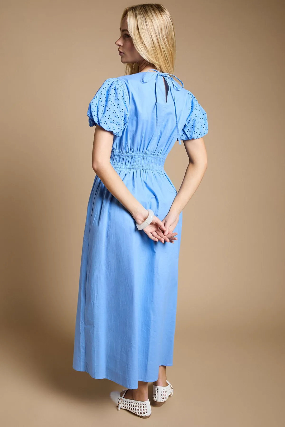 Dorothy Perkins Robe Midi À Manches Bouffantes Et Broderie Anglaise Avec Boutonnage Devant<Femme Toutes Les Robes|Robes Mi-Longues