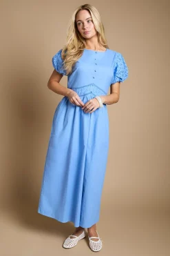 Dorothy Perkins Robe Midi À Manches Bouffantes Et Broderie Anglaise Avec Boutonnage Devant<Femme Toutes Les Robes|Robes Mi-Longues