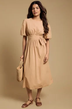 Dorothy Perkins Robe Midi À Manches Bouffantes Et Détail Nœud À La Taille Petite<Femme Robes|Robes Mi-Longues