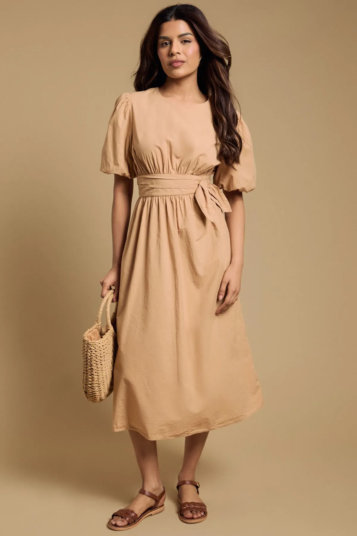 Dorothy Perkins Robe Midi À Manches Bouffantes Et Détail Nœud À La Taille Petite<Femme Robes|Robes Mi-Longues