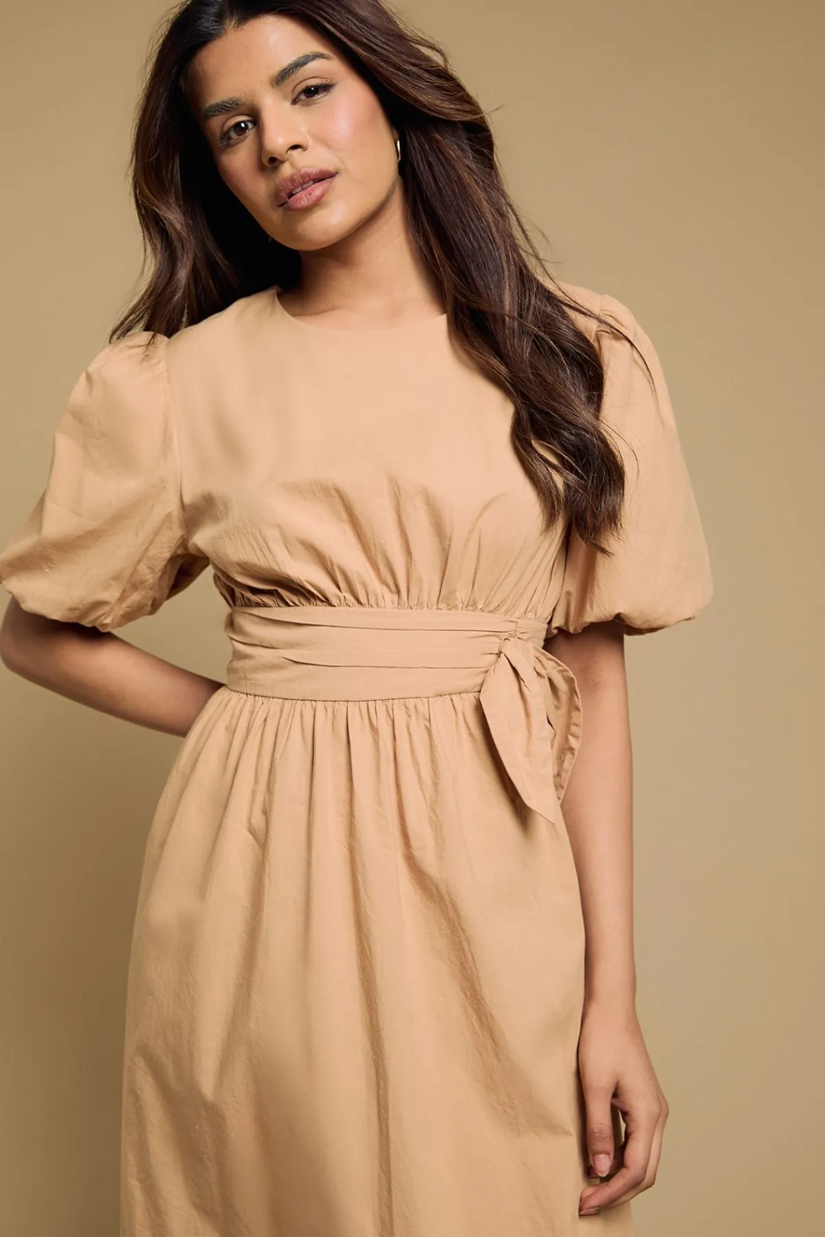 Dorothy Perkins Robe Midi À Manches Bouffantes Et Détail Nœud À La Taille Petite<Femme Robes|Robes Mi-Longues