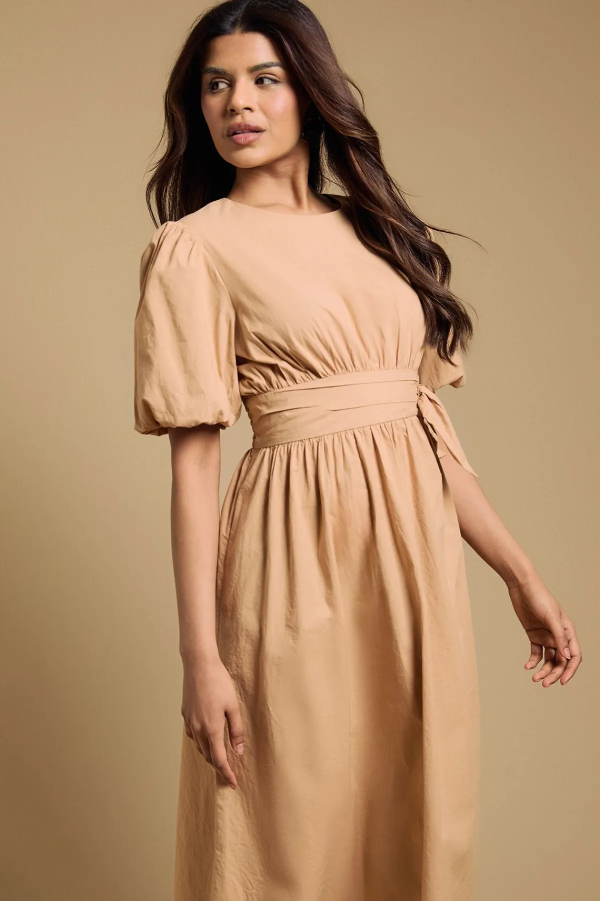 Dorothy Perkins Robe Midi À Manches Bouffantes Et Détail Nœud À La Taille Petite<Femme Robes|Robes Mi-Longues