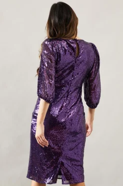 Robe Midi À Manches Bouffantes Et Sequins De Soirée