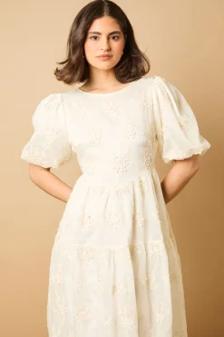 Oasis Robe Midi à Manches Bouffantes et Broderie Florale<Femme Robes Mi-Longues|Robes