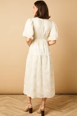 Oasis Robe Midi à Manches Bouffantes et Broderie Florale<Femme Robes Mi-Longues|Robes