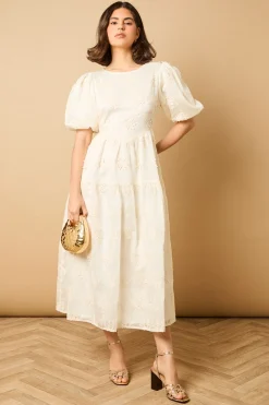 Oasis Robe Midi à Manches Bouffantes et Broderie Florale<Femme Robes Mi-Longues|Robes